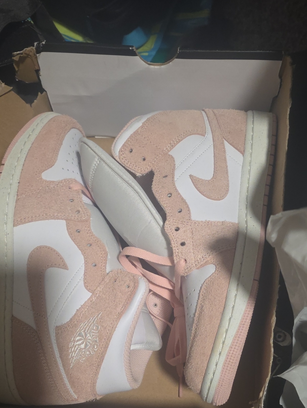 Nike Women's Pink and White Suede High-Top Sneakers
